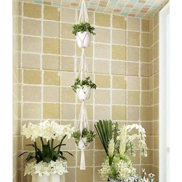 2 Pack Plant Hanger 3 Tier Indoor/Outdoor Hanging Planter Basket Rope W/ Beads - Picture 3 of 6